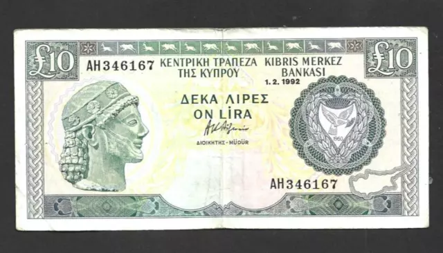 1 Lira/Pound  Very Fine-Fine  Banknote From Cyprus 1992  Pick-55