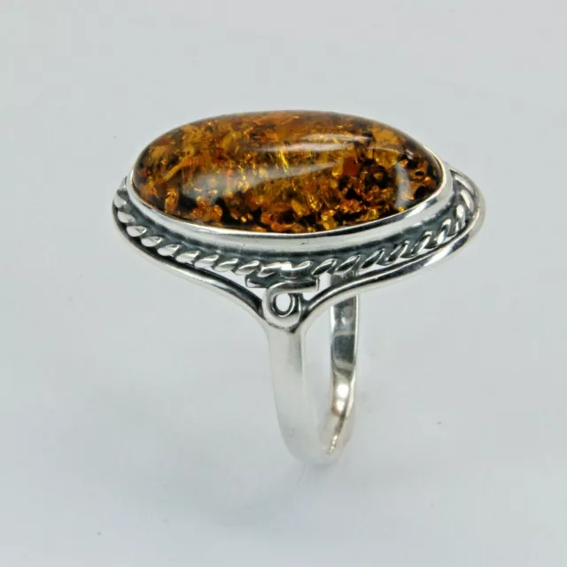 Size 7 1/2  - BALTIC AMBER Ring - 925 STERLING SILVER - Poland #1171