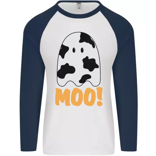 Moo Divertente Mucca Fantasma Halloween Inquietante Uomo L/S Baseball T-Shirt