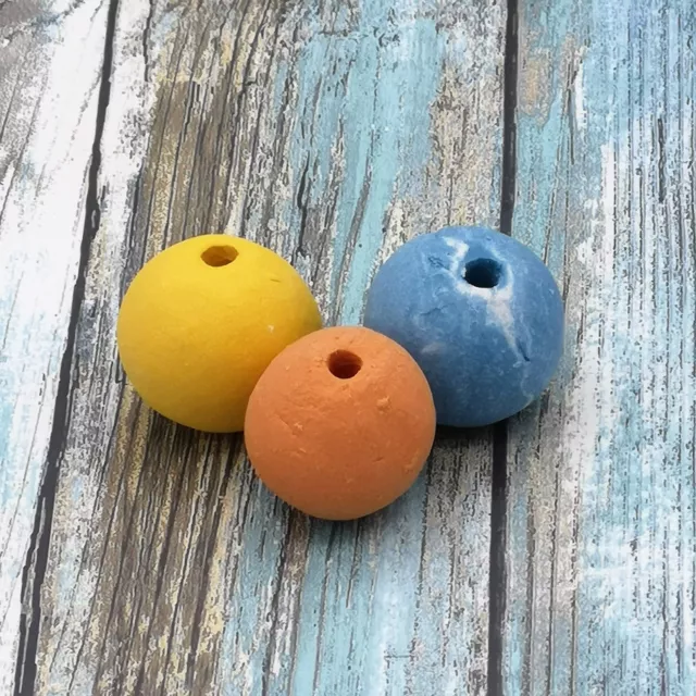 3Pc Handmade Ceramic Macrame Beads Large Hole, Matte Round Beads For Jewelry