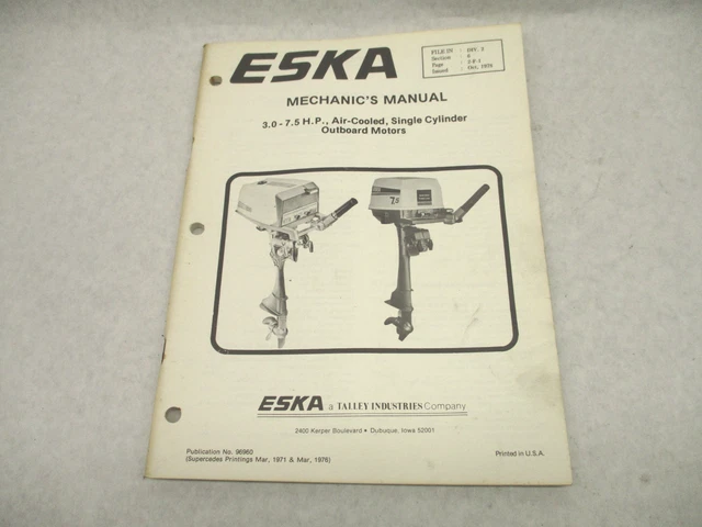 96960 1978 Eska 3-7.5 HP Outboard Mechanic's Service Repair Manual
