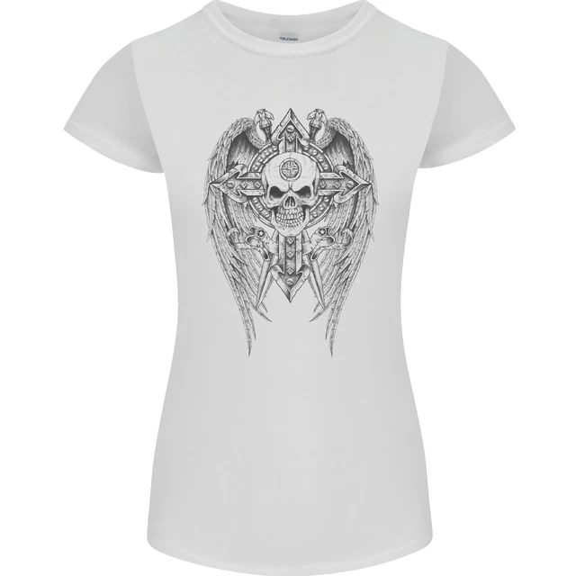 Skull Wings Viking Gothic Wings Gym Biker Womens Petite Cut T-Shirt