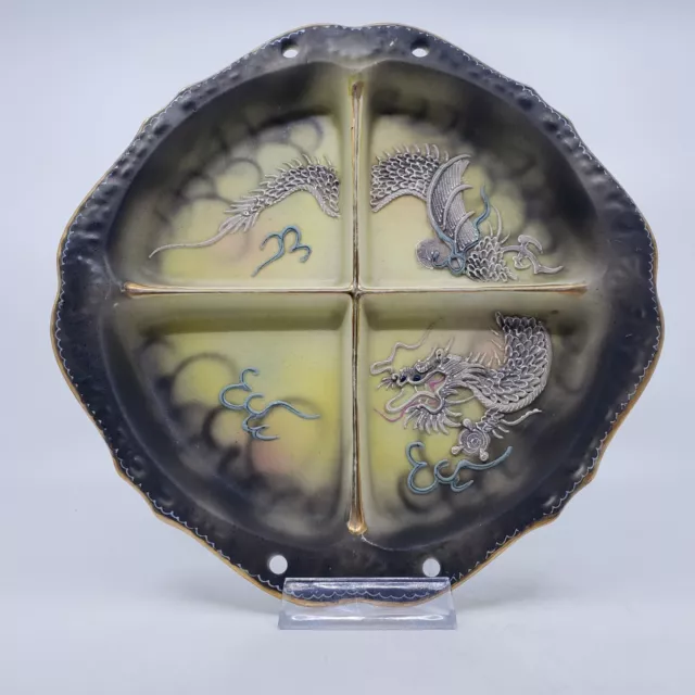 Japanese Moriage Dragon Hanging Wall Plate Decorative Handpainted Vintage 9 in
