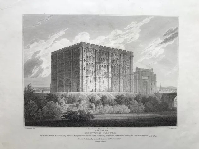 1813 antiker Druck; Norwich Castle, S.W. Ansicht, Norfolk nach Mackenzie