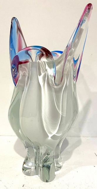 Ancien Gros vase  en Cristal de Bohème trois couleurs 33cm