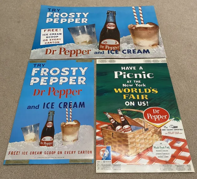 Lot of 3 NOS 1964 Dr Pepper Poster Signs