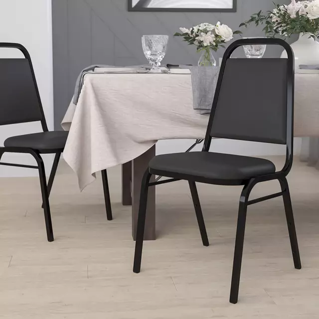 Trapezoidal Back Banquet Chair, Black Vinyl/Black Frame