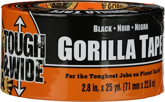 Cinta de conducto resistente y ancha para gorilas, 2,88" x 25 yardas, negra, (Paquete de 1)