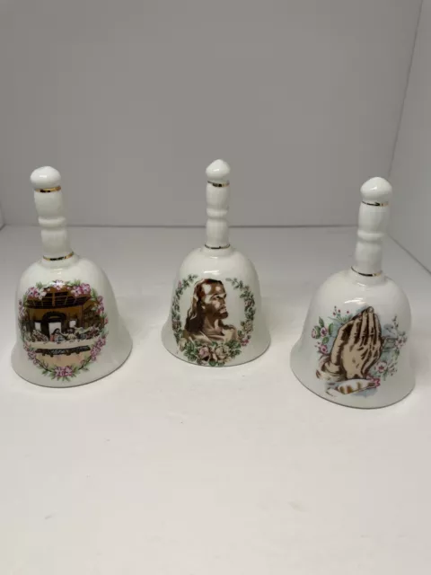 Religious Porcelain Bells Set of Three (3) Vintage Christian Collectible