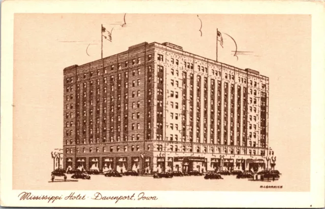 Davenport Iowa IA Mississippi Hotel Postcard