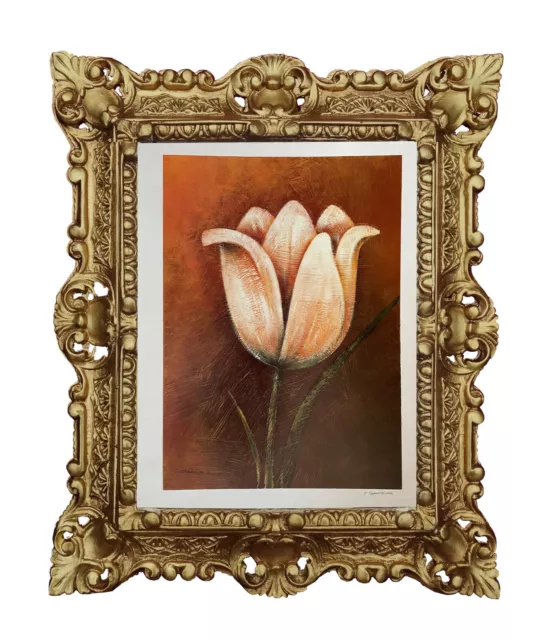 Stupendo Quadro Immagini Barocco Antico Fiori Tulipano R. Oppenheimer 24x30cm