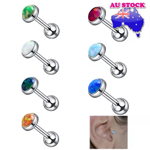 1 Pcs Surgical Titanium Women 3mm Flat Multicolor Opal Barbell Stud Earrings