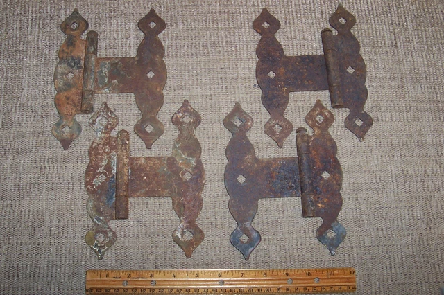 4 Old Right Left Steel Barn Door Gate Hinges 7.5"x5.5" Architectural Garden