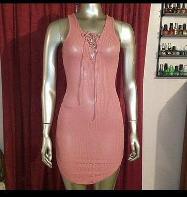 Haute Monde stretchy blush ribbed pink dress small sexy club party summer simple