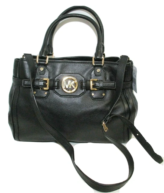 Michael Kors Black Leather Hudson Tote Purse Pockets Footed