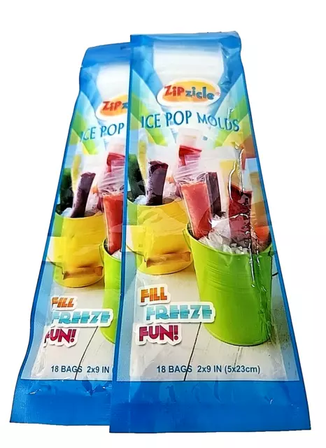 Zipzicles Reusable Zip Top Ice Pop Molds Pouches 2 Pks-18 Bags (36 Pcs) New