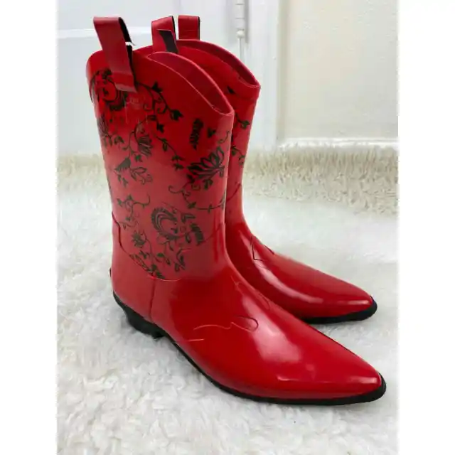 Roper Women's Size 9 Red Rubber Steel Shank Cowgirl Rain Boots