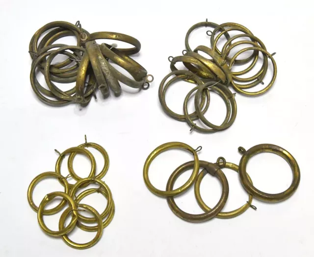 Large Lot Of Various Size Vintage Brass Curtain Rod Rings 30+