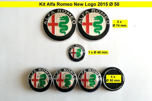 Kit 7 pz per Alfa Romeo New Logo 2015 Ø 50 mm Emblema Stemma tappi logo badge GT