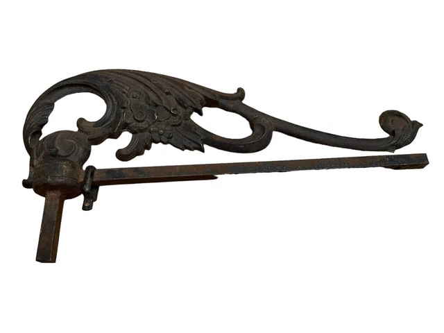 Antique Iron Swing Arm Window Curtain Holder Victorian Metal 12.25'' Long Floral