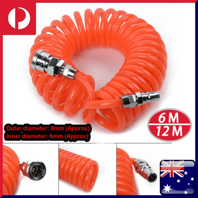 6M/12M Flexible PU Recoil Hose Spring Tube Cord For Compressor Air Tool AU Ship