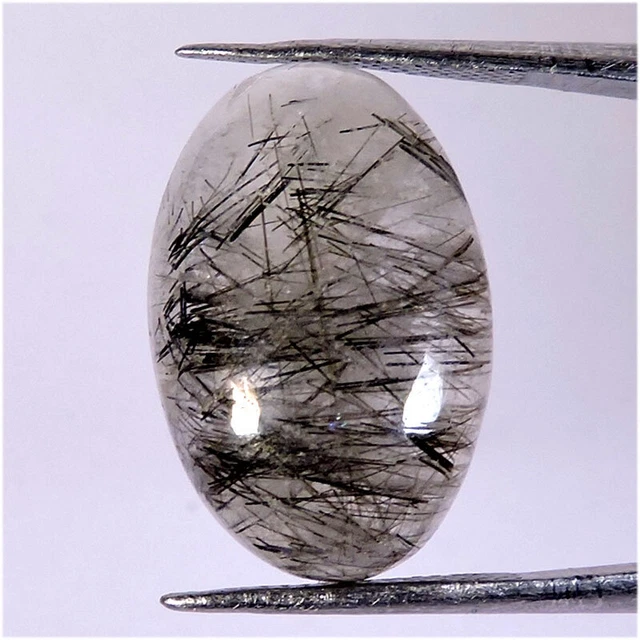 13.10 Carat Naturel Noir Rutile Quartz Ovale Cabochon Bijoux Desseré Gemme C00