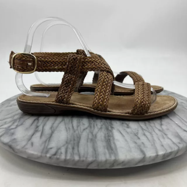 Sesto Meucci Weave Slingback Sandals Womens 38 Brown Leather Braided Flat Open 2