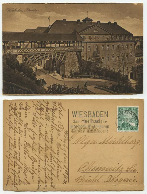 09008 - Wiesbaden - Roman Gate - postcard, run 18.8.1925 to Chemnitz