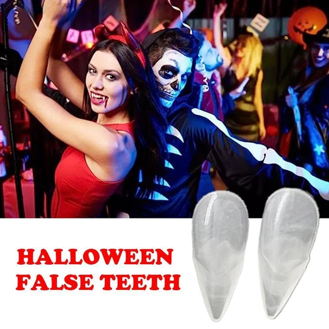 Denti da vampiro finte zanne protesi Halloween oggetti di scena festa adesiva costume C6 Y5M0