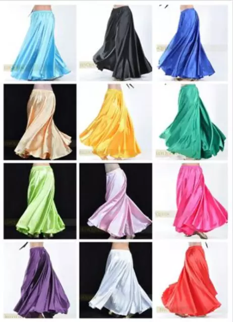 Women Sexy Shining Satin Long Skirt Swing Skirt Dancing Lady Belly Dance Costume