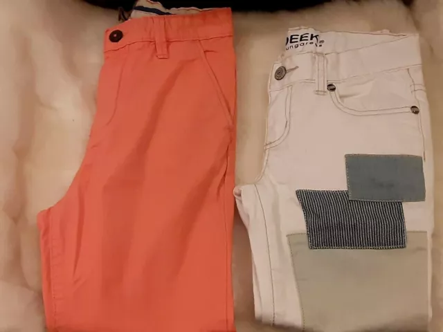 Boys size 7/8 H&M/Peek Dungarees orange/white denim blue patches jeans/pants lot