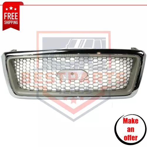 NEW Grille, Chrome Shell w/ Beige Insert Plastic for 2004-2008 Ford F-150