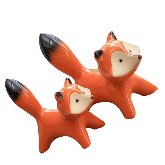 2 piezas escultura geométrica de animales naranja estatua de zorro hogar escultura oficina