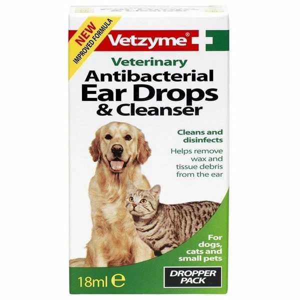 Vetzyme Antibacteriano Oído Gotas Y Limpiador 18ml Oído Higiene Remueve Cera