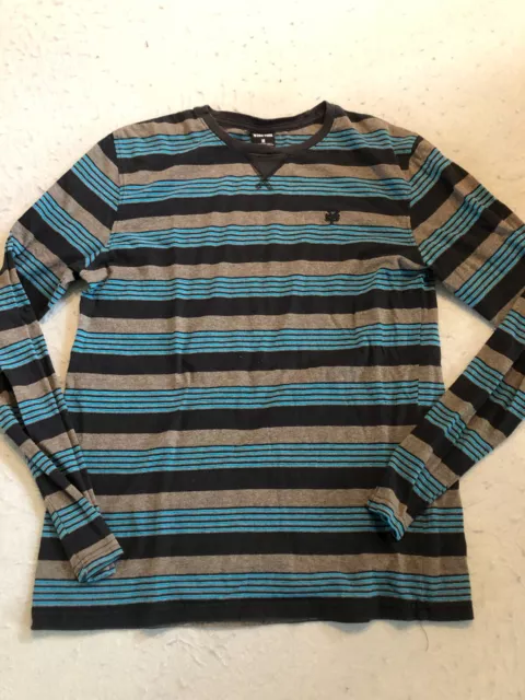 Zoo York Shirt Men's Medium Black/Blue Stripe Long Sleeve Cotton Tee