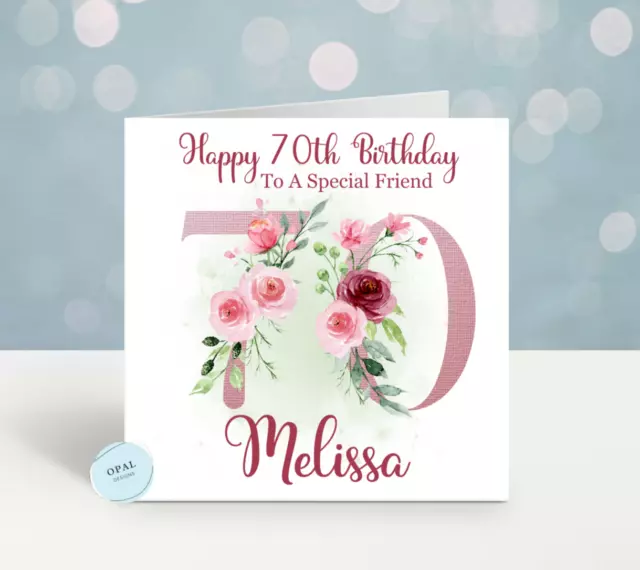 Personalised 70th Birthday card Daughter Sister Friend any name/age/relation