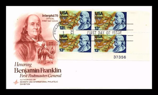 Dr Jim Stamps Us Cover Benjamin Franklin Interphil 76 Fdc Plate Block Artcraft