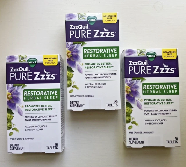 (3) VICKS ZZZQUIL Restorative Herbal Sleep DrugFree Supplement 20ct
