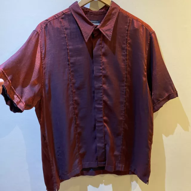 C&A Vintage Clockhouse Mens Short Sleeve Shirt Size XL Dark Red Sheer VGC