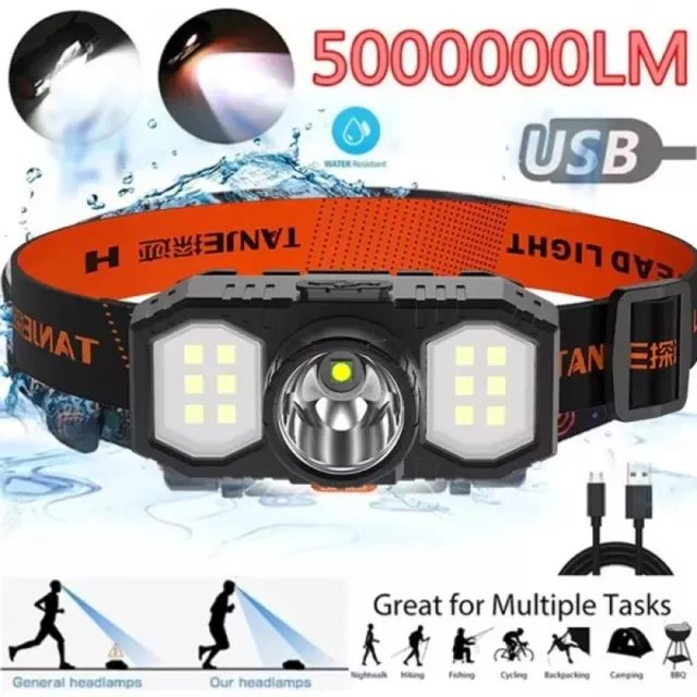 2X UK Super Bright Waterproof LED Head Torch Headlight USB Rechargeable Headlamp