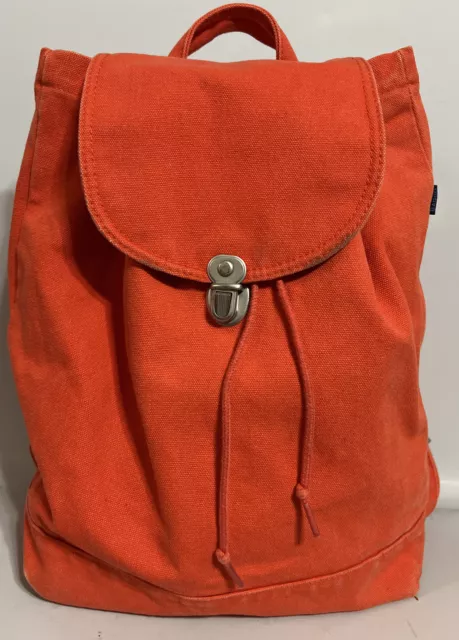 BAGGU Coral Woven Canvas Drawstring With Clasp Backpack Large Extra Pocket