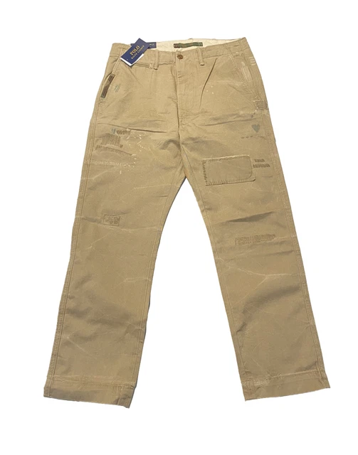 Polo Ralph Lauren Mercenary Army Khaki Chino Patch Patchwork Pants NWT 31 x 30