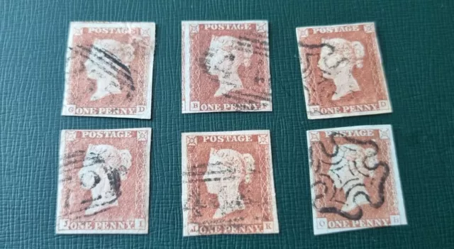 GB QUEEN VICTORIA 1d RED STAMPS , IMPERF, 1841 , JOB LOT , IVORY HEAD