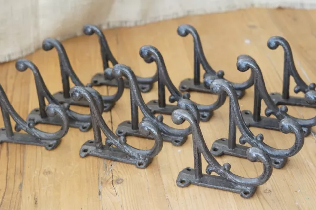 12 Rustic Coat Hooks Antique Style Cast Iron 4.5" Wall Double Restoration Brown