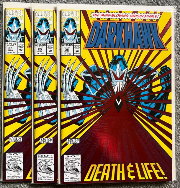 Darkhawk #25 NM/Mint Red Foil Cover Marvel 1993 LOT OF 3 Bagged -Boarded
