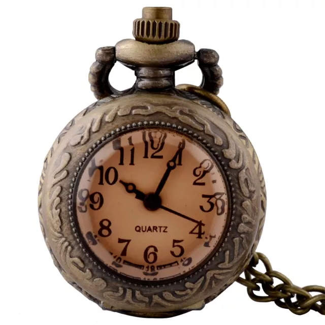 Antique Steampunk Pocket Watch Bronze Vintage Quartz Pendant Necklace Retro Gift