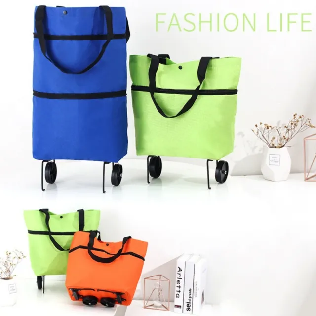 Oxford Cloth Folding Shopping Bag Grocery Cart W/ Wheels Reusable Beach Laundry