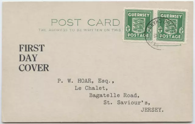 Guernsey 1941 "Wappen"  Postkarte MeF nach Jersey gelaufen, MiNr 1 FDC