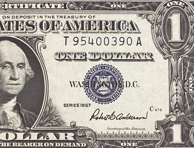 1957 $1 Dollar Silver Certificate (Blue Seal) Block T-A , Uncirculated