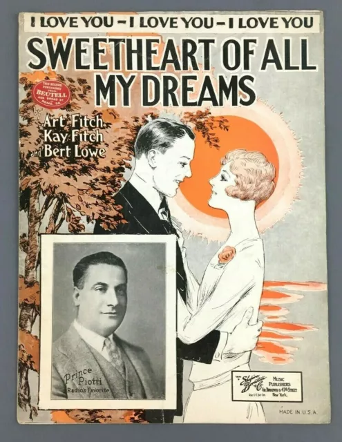 I Love You Sweetheart All My Dreams Sheet Music 1928 Fitch Lowe Prince Vintage 1999 Picclick 